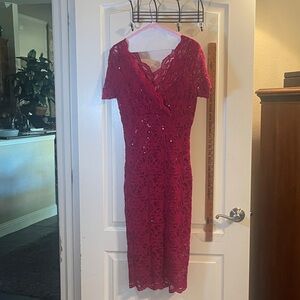 MARINA Lace and Sequins Formal Dress in Deep Raspberry